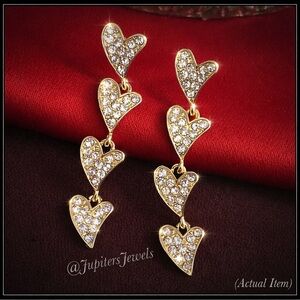 NEW GOLD OVER ORNATE LAYERED HEARTS SIMULATED DIAMOND EARRINGS